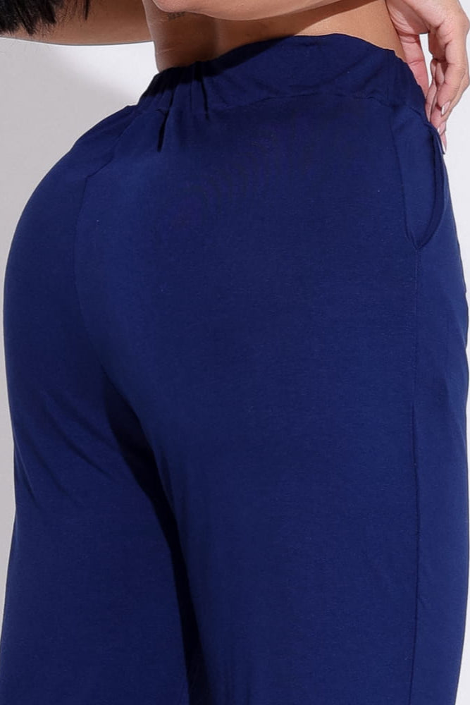 Calça Feminina Azul Marinho Elegância Fluida com Amarração - AIG24105