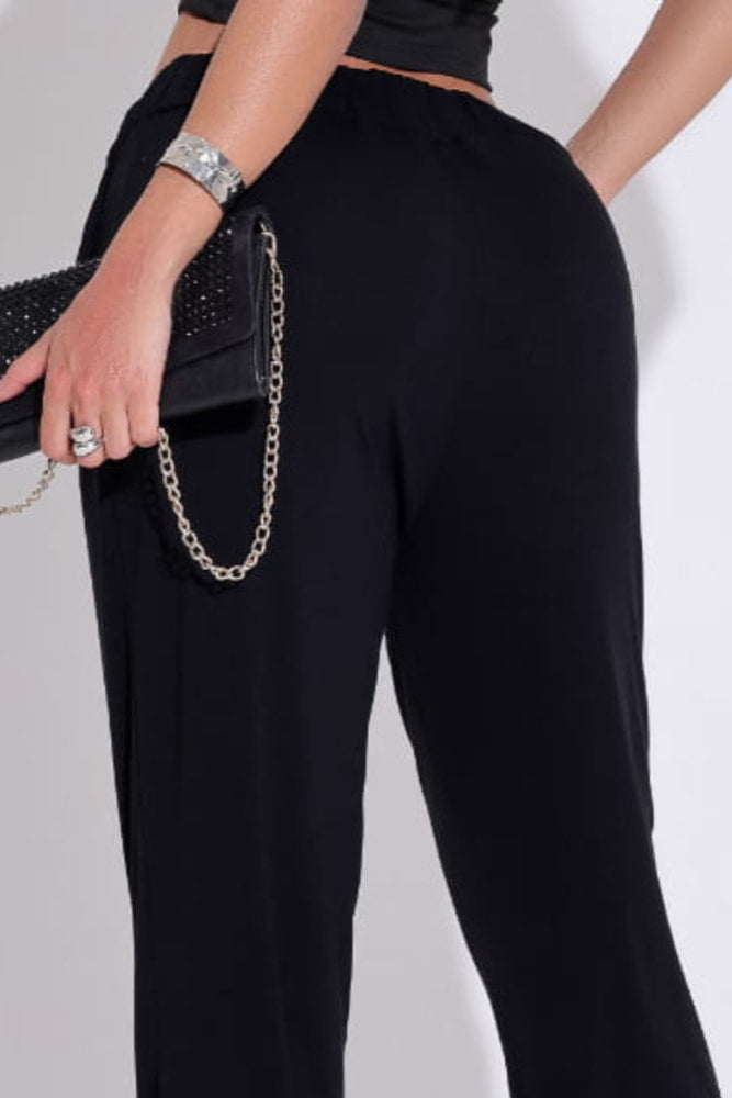 Calça Feminina Preta Conforto Total Amarração Tecido Leve - AIG24105P