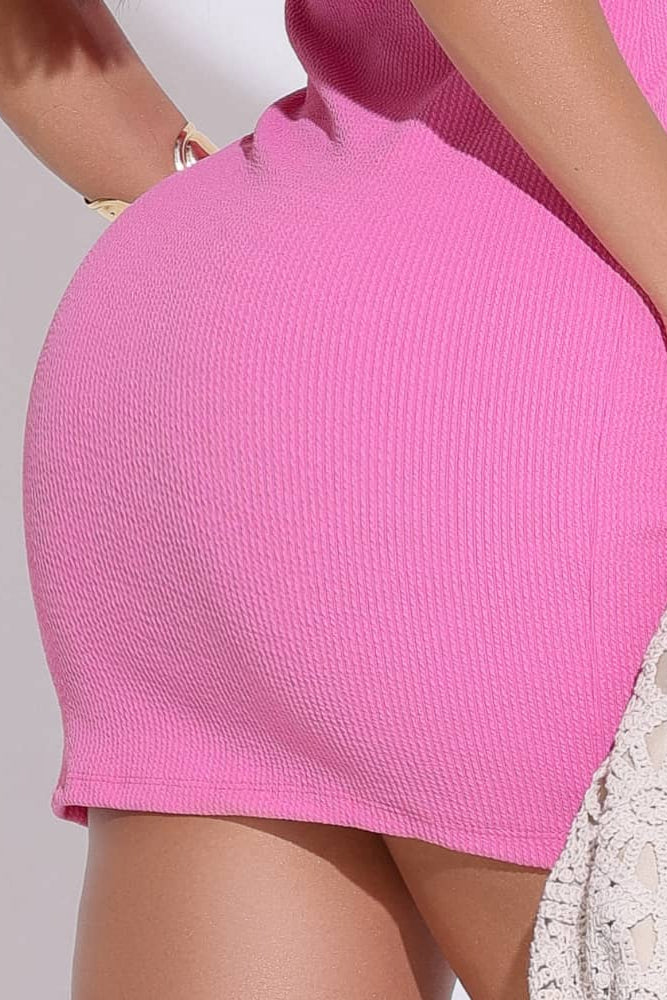 Vestido Feminino Canelado Rosa Charme Ajuste Perfeito - AIG24113R