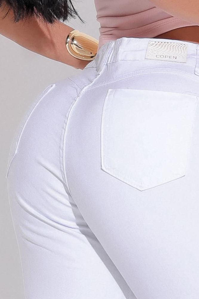 Calça Jeans Feminina Skinny Branca Cintura Alta Conforto - AIG40140