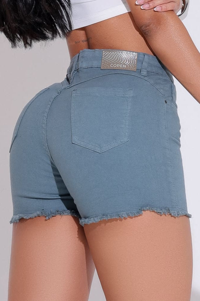 Shorts Feminino Sarja Cinza Conforto Urbano Barra Desfiada - AIG6789C