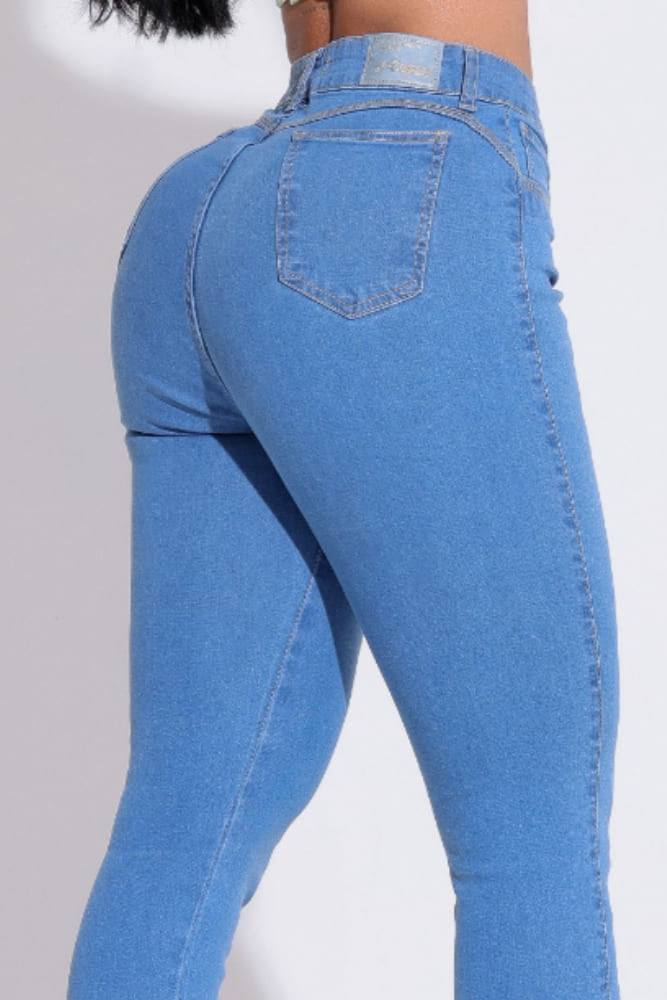 Calça Jeans Feminina Skinny Azul Médio Cintura Alta Algodão - AIG40124